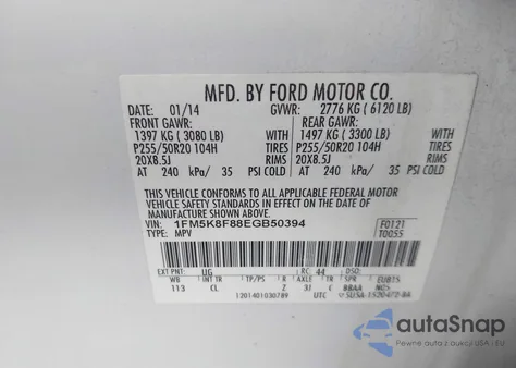 2014 Ford Explorer Limited from USA, damaged, VIN 1FM5K8F88EGB50394
